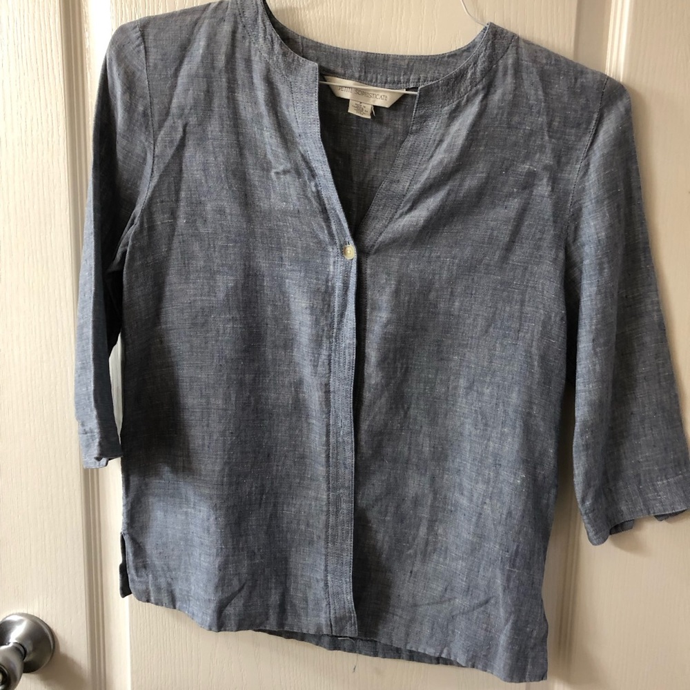 Petite sophisticate top in a denim color